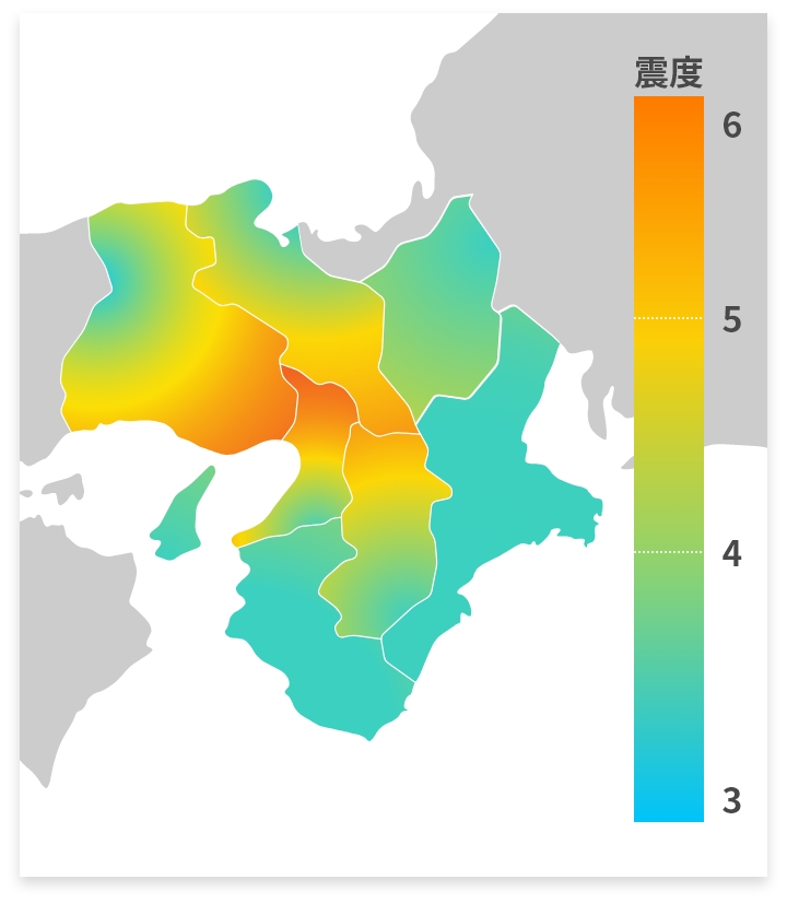 大阪府北部地震の震度マップ